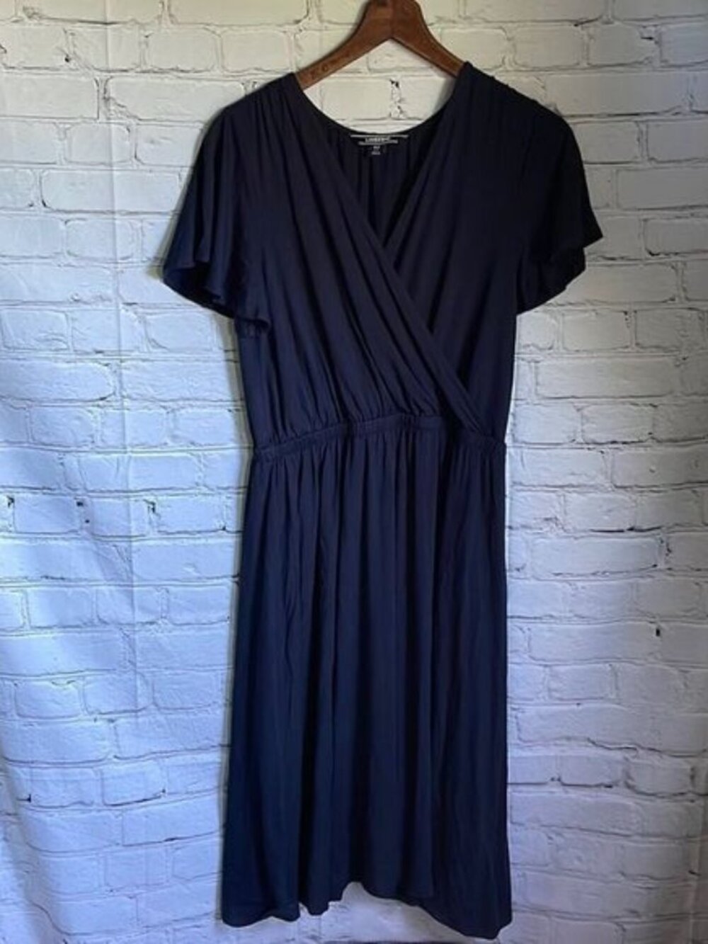 Land’s End Navy Blue Surplus Faux Wrap Midi Dress Size XS